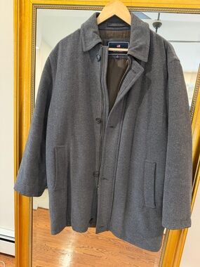 Men's Gray Wool-Blend Pea Coat by (Unknown) - Classic Collared Outerwear